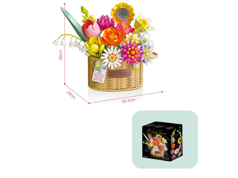 Building Blocks: 1245 Pcs Of Small-Particle Healing Building Block Flower Basket
