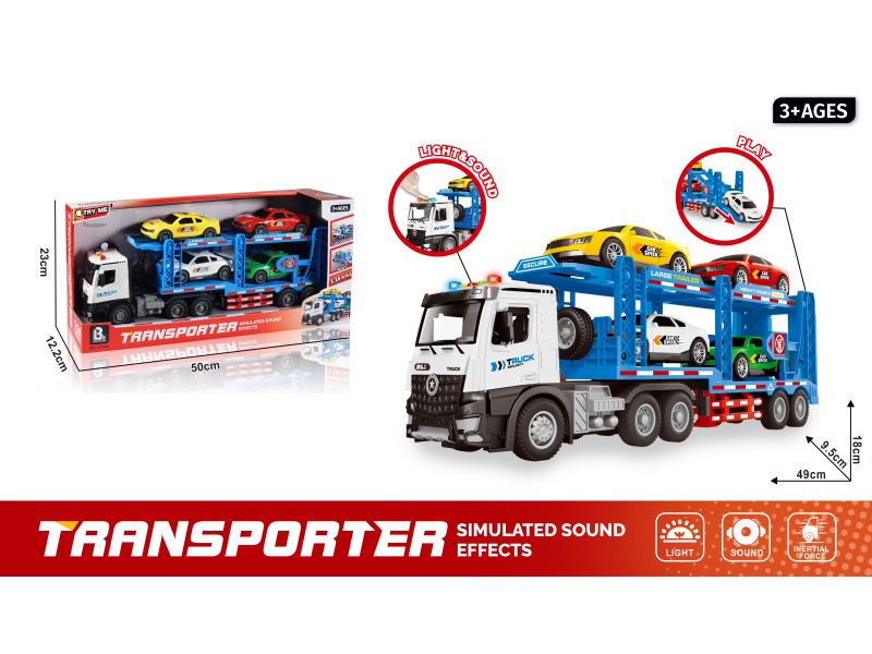 1:16 Sound And Light Inertial Openable Double-Decker Transport Vehicle - White (Package 3*Ag13)