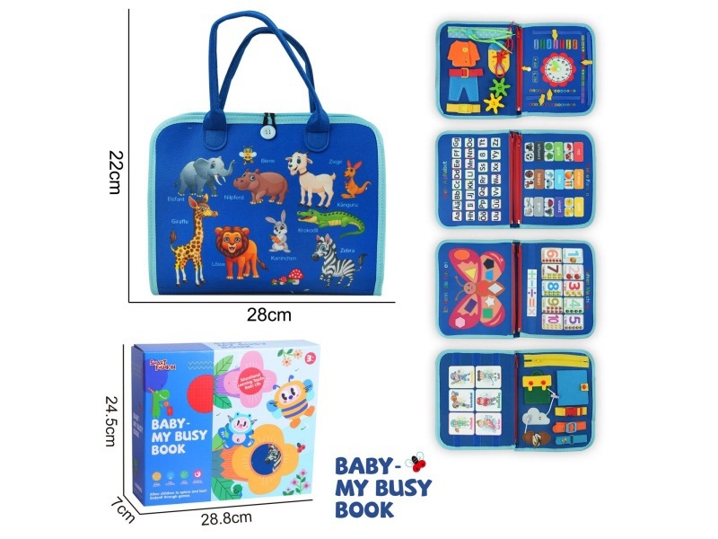 Montessori Early Childhood Education And Intelligence - 3-Page Felt Dinosaur Animal Gem Blue Busy Book