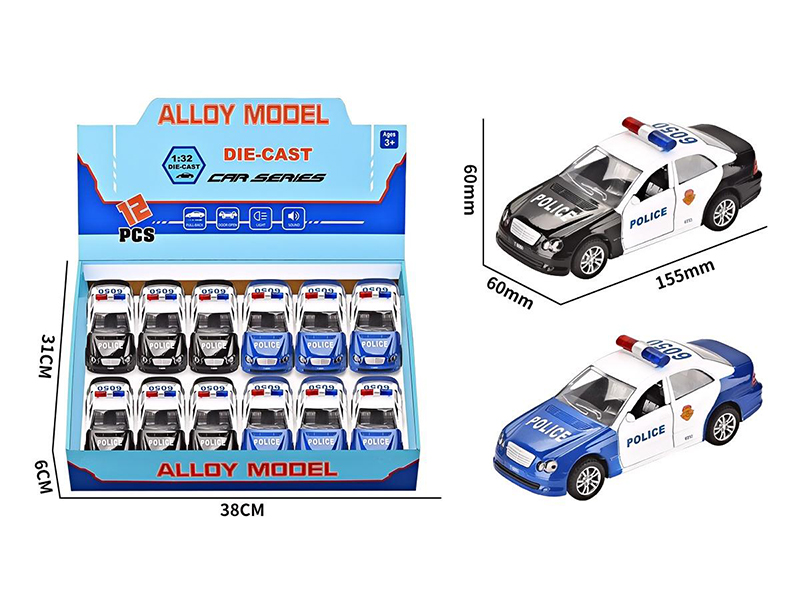 1:32 Alloy Pull Back Open Doors Mercedes-Benz Police Car With Lights And Music 12pcs