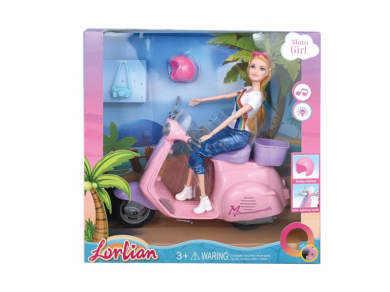 11.5" Solid Fashion Doll Motorcycle Set With Lights And Music