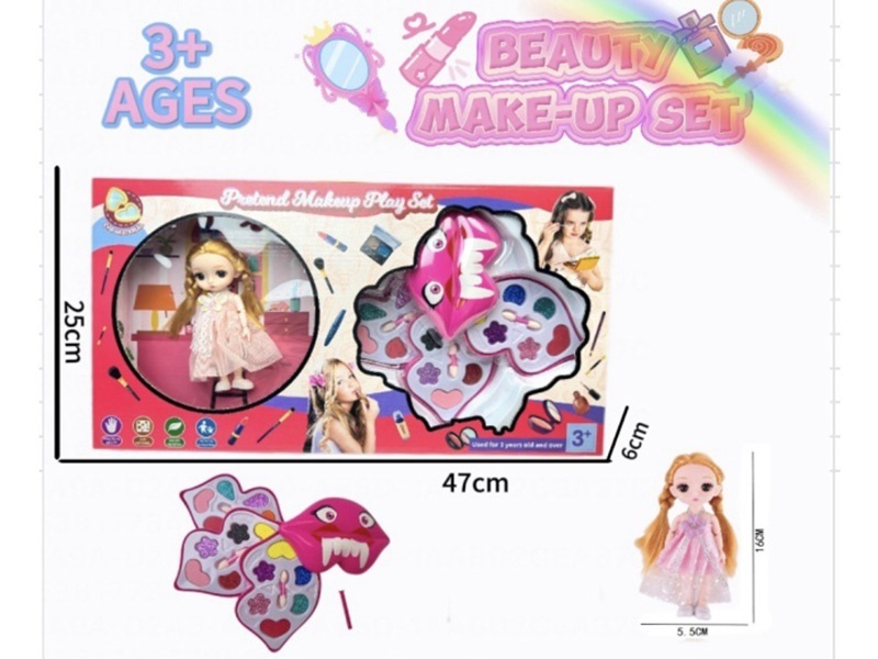 6-inch solid doll with shoes and funny lips four-layer/children's makeup accessories toy