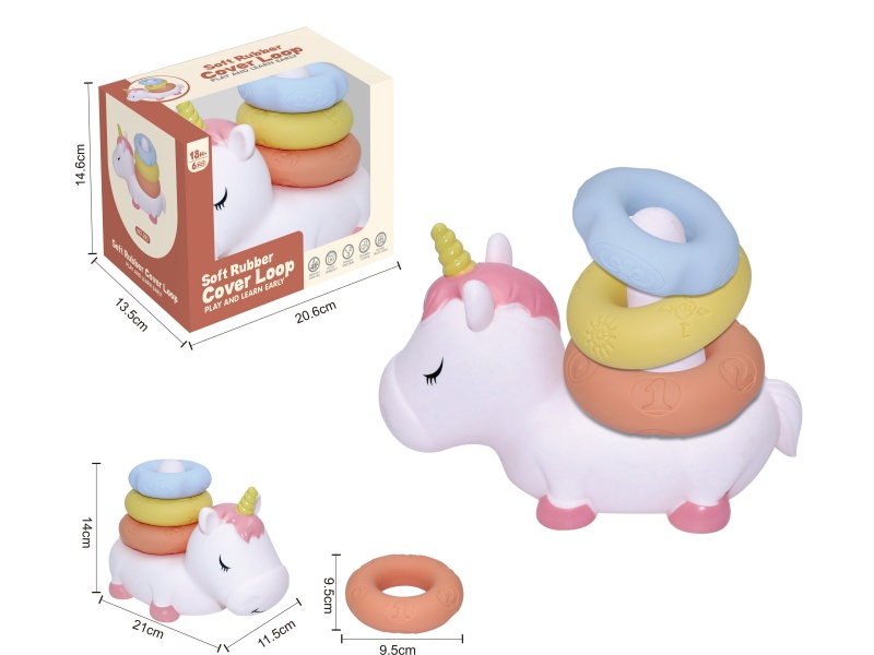 Soft Rubber Unicorn Stacking Ring Toy 4pcs