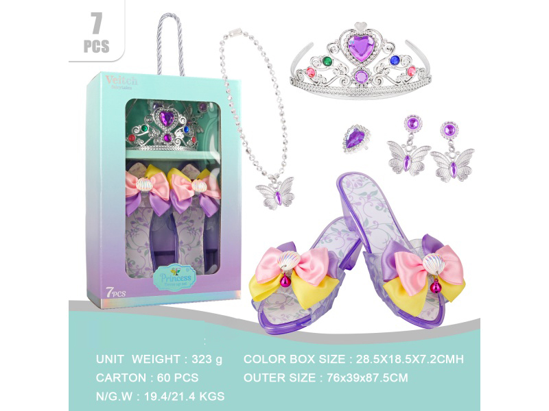Crown Double Bow Princess Shoes Set 7Pcs