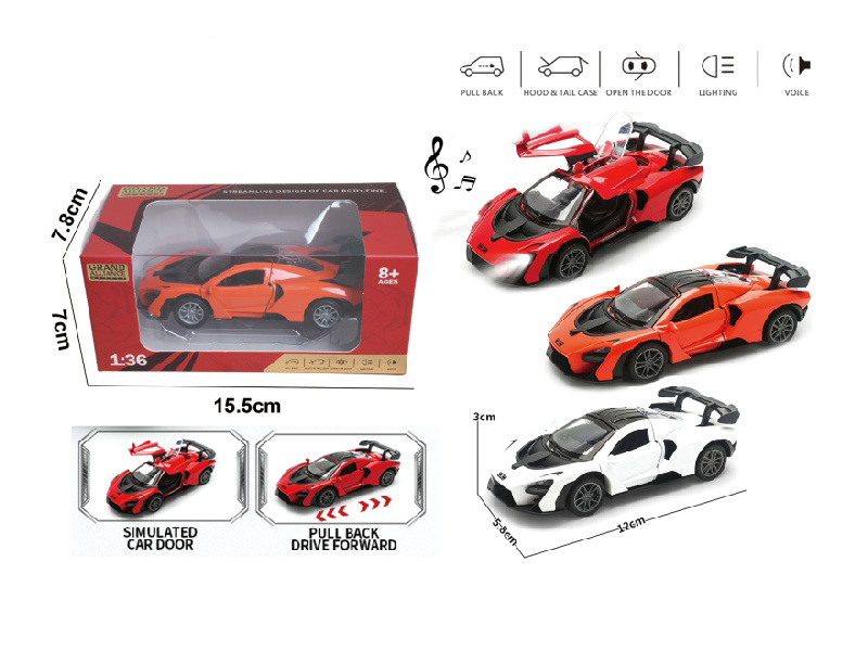1:36 Force Alloy Car Model - Mclaren Senna Mixed In White/Red/Orange With Lights And Music