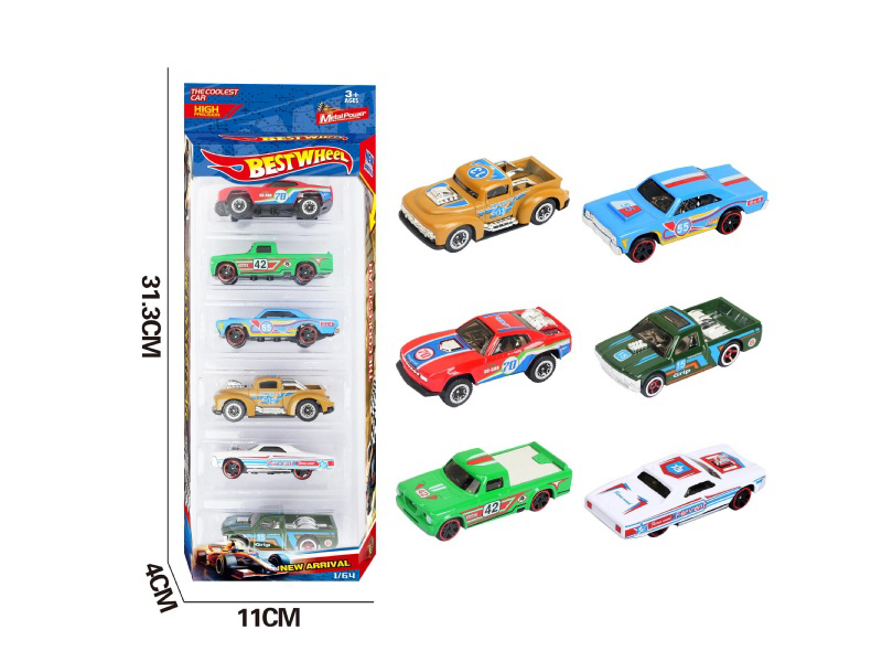6-Piece 1:64 Pickup Truck, Muscle Car, Off-Road Vehicle Alloy Model 6-Pack
