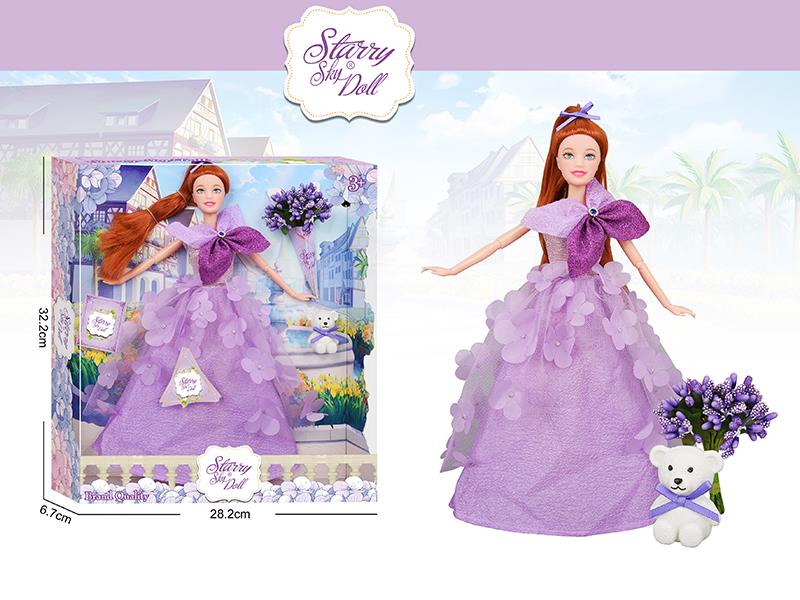 11.5 Inch 11-Joints Fashion Doll With Simulated Bouquet, Bear