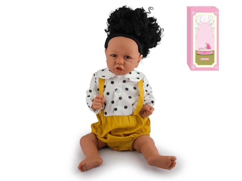 60Cm Reborn Soft Rubber High-Fidelity Baby Doll (Pp Car Hair) With Bottle, Magnetic Pacifier, Diaper, Birth Card