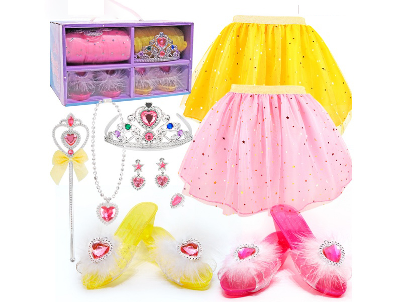 2 Princess Dresses +2 Pairs Of Princess Shoes Set