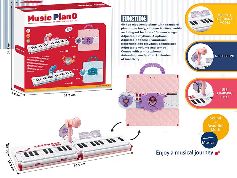 40-Key Multifunctional Fold Piano With Microphone, USB Cable(Pink)