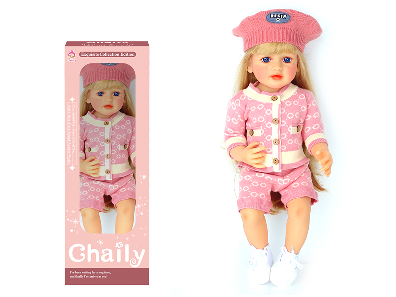 55CM Soft Glue High Simulation Baby Doll(Wig Sheath)With Diaper, Birth Card, Woollen Cap