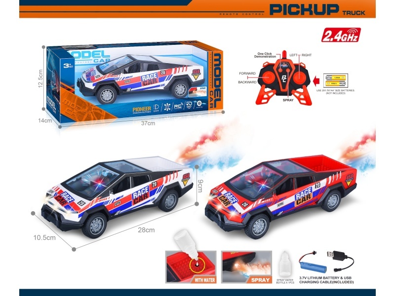 40Mhz 1:14 Six-Channel With Spray Light, One-Click Demonstration, Bright Window Seat Uv3D Printed Tesla Cyber Pickup Remote Control (Including Battery)
