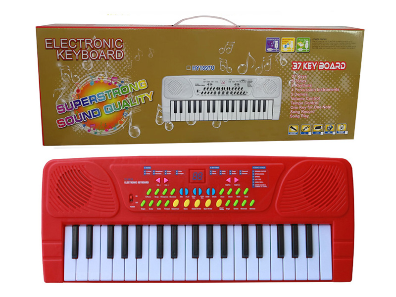 37 Keys Single Speaker Electronic Organ(Red, With USB, Microphone)