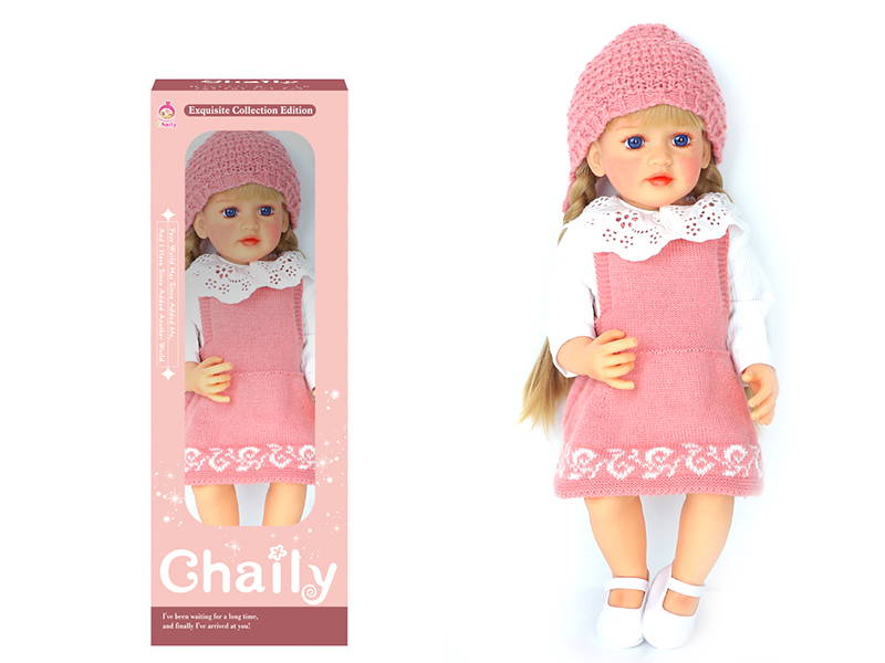 55CM Soft Glue High Simulation Baby Doll(Wig Sheath)With Diaper, Birth Card, Woollen Cap