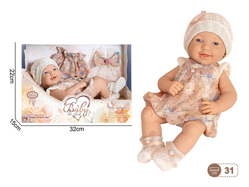 12-Inch Newborn Doll With Dress, Headwear