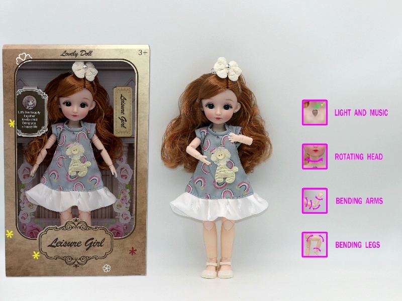 12-Inch 3D Simulation Eye 15-Joint Real-Life Music And Light Barbie Doll