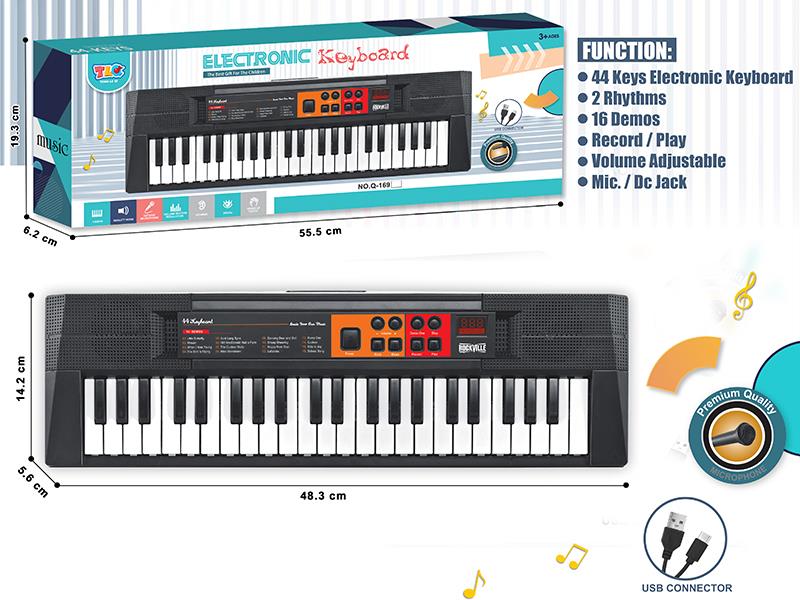 44-Key Multifunctional Electronic Organ With Microphone, USB Cable(Black)