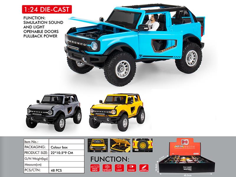 1:24 Ford Bronco Alloy Car Model(4 Door Opening, Pull Back, Sound And Lights)