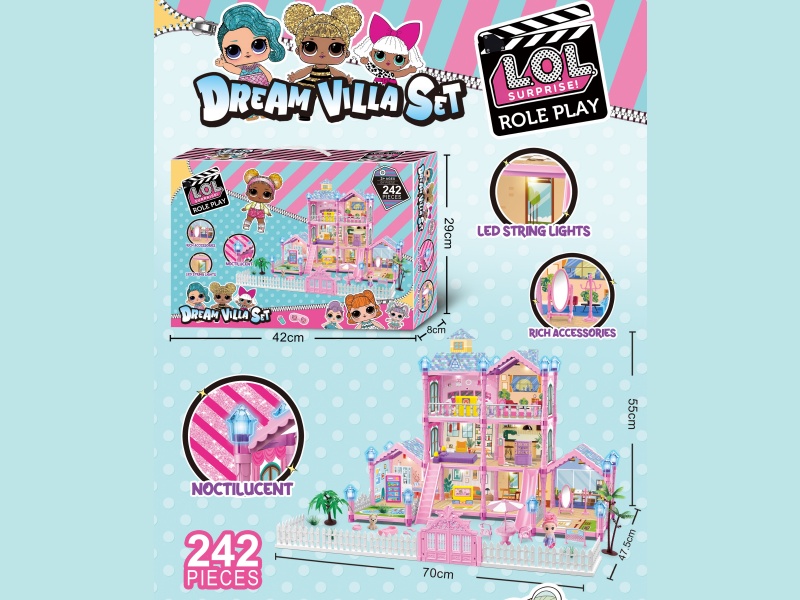 Night Light Diy Surprise Lol Villa House Castle Set (Diy Assembly Girl Dream House Mansion) 242Pieces