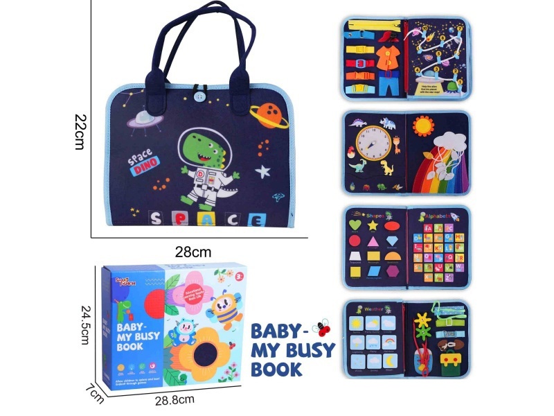 Montessori Early Childhood Education And Intelligence - Felt Blue 5-Page Space Dinosaur Busy Edition