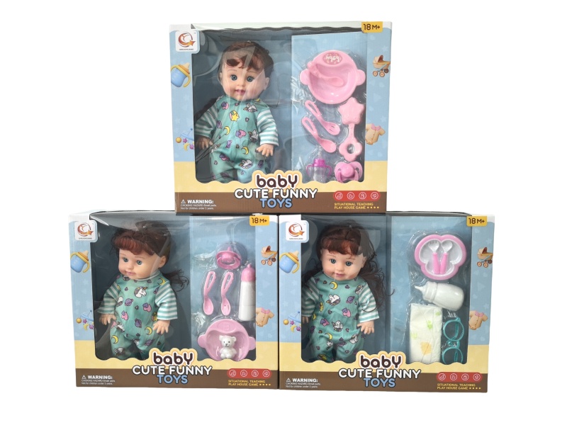A Mixed Set Of Three 12-Inch Dolls With Tableware And Ic
