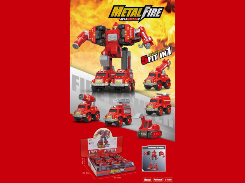 Five-In-One Robot Alloy Recoil Fire Engine (15Pcs)