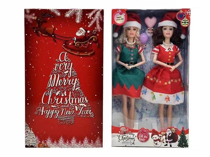 11.5" Solid 9-Jointed Christmas Dolls 2pcs + Balloon Accessories