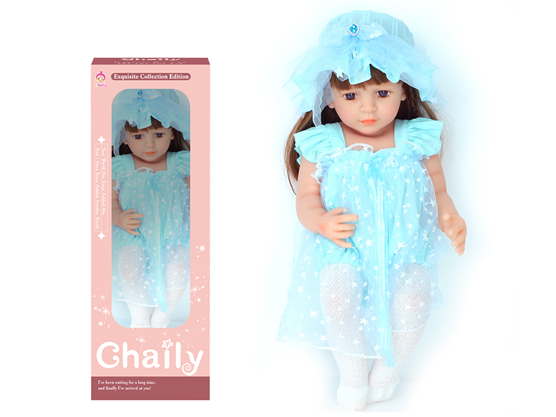 55CM Soft Glue High Simulation Baby Doll(Wig Sheath)With Diaper, Birth Card, Hat