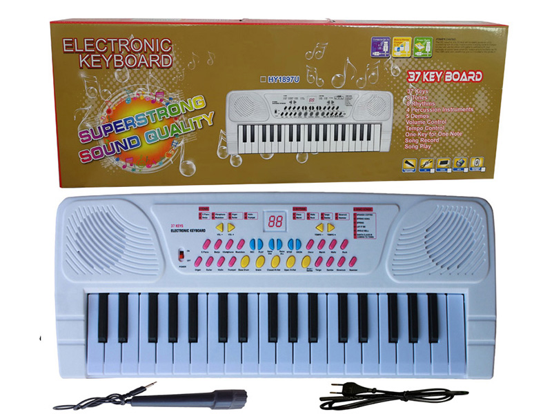 37 Keys Single Speaker Electronic Organ(White, Built-In Power/Power Cable/Microphone)