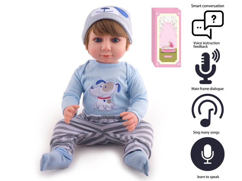 55cm Soft Plastic Reborn Doll(Wig Sheath) With Feeding-Bottle, Magnetic Pacifier, Diaper, Birth Card With Smart Conversation, Recording Functions