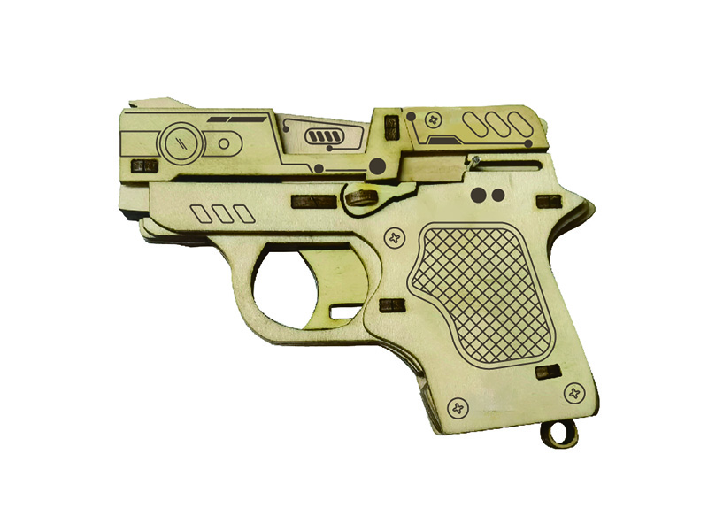 Diy 3D Wooden/Wooden Reverse-Blowing Small Pistol/Wooden Assembly Model