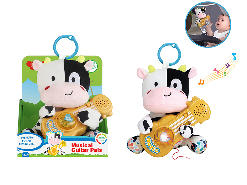 Plush Guitar Cow Soothing Toy With Light And Music