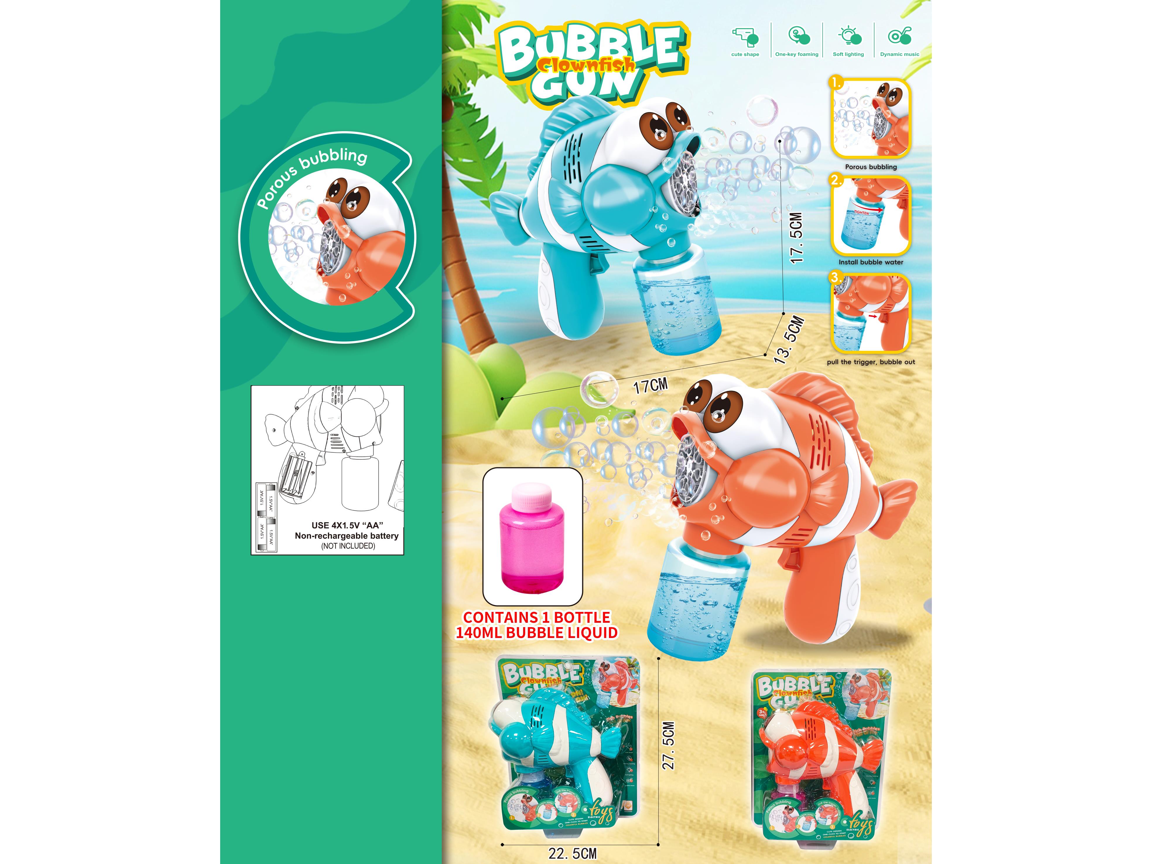 Clownfish Bubble Gun Battery Model (4*Aa Battery Not Included)
