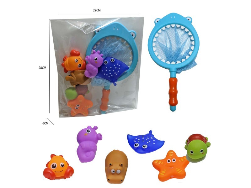 Shark Fishing Net + Soft Rubber Marine Animals (7-Piece Set)