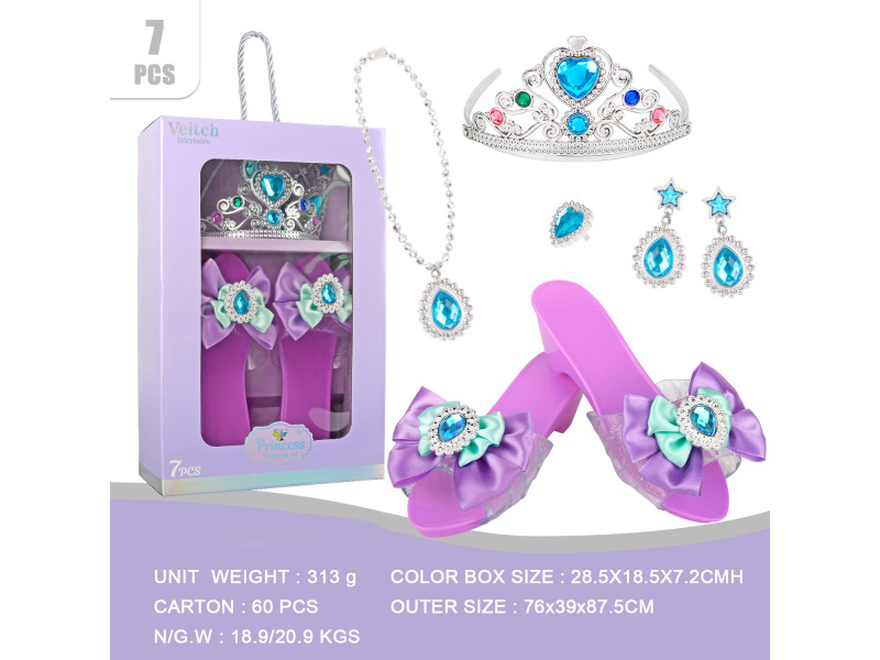 Crown Double Bow Princess Shoes Set 7Pcs