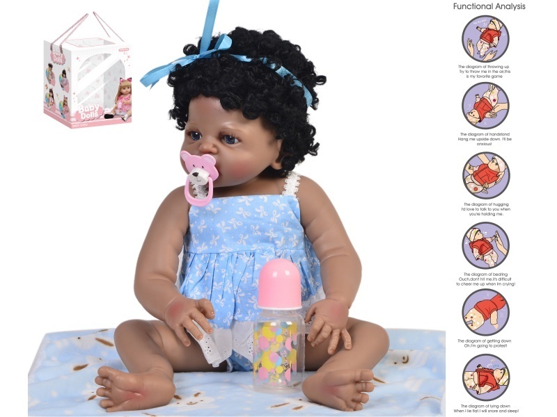 56Cm Rebirth Doll High-Fidelity Baby Doll (Wig) With A Bottle, Magnetic Pacifier, Diaper, Birth Card, Pad, And Gravity Sensing Sound Function