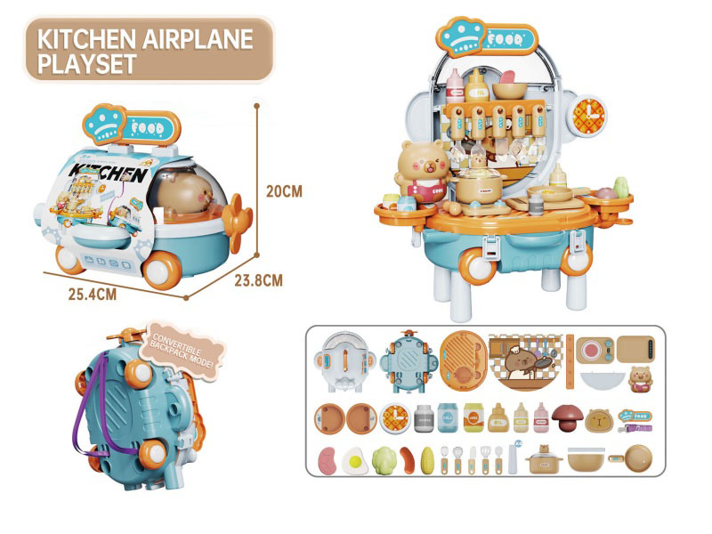 Cartoon And Educational Multi-Functional Tableware Table, Airplane Shaped Play House Toy