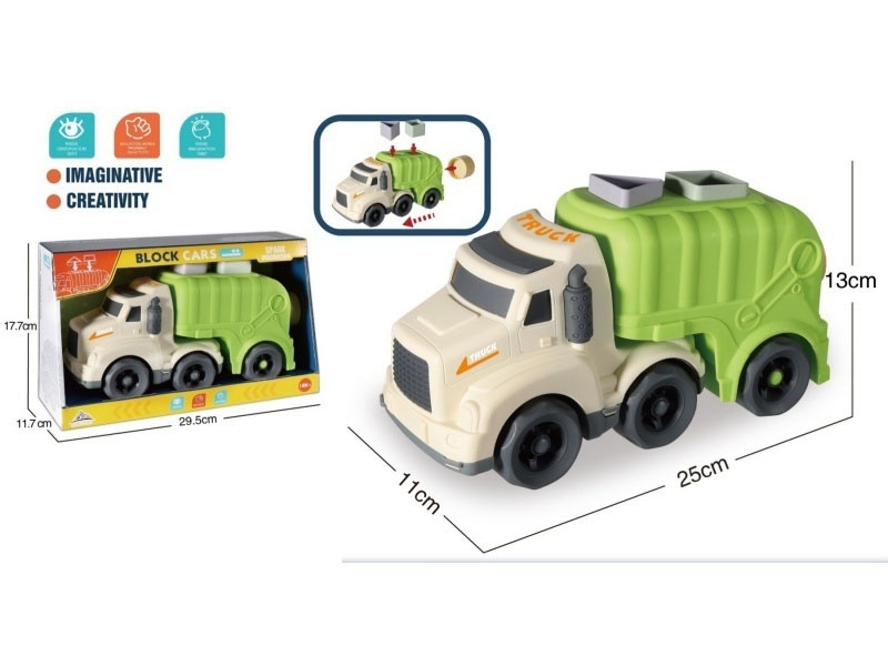 Lighting And Sound - Sliding Cartoon Sanitation Trailer (3 Geometric Grain-Shaped Blocks)