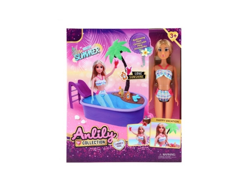 11.5-Inch Solid Body Doll Swimming Pool Set (Brown Skin)