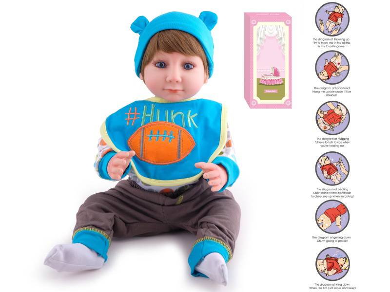 55cm Soft Plastic Reborn Doll(Wig Sheath) With Feeding-Bottle, Magnetic Pacifier, Diaper, Birth Card, With Gravity-Sensing Sound-Emitting Function