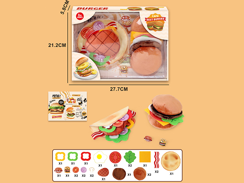 Fabric Plush Hamburger Play Set + 2 Brooches