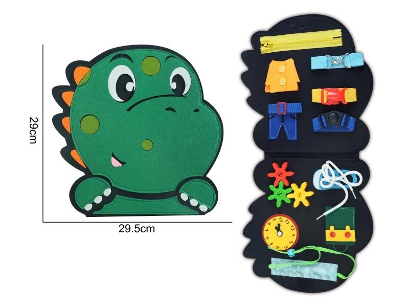 Montessori Early Childhood Education And Intelligence - Felt Learning Book - Single-Page Green Dinosaur