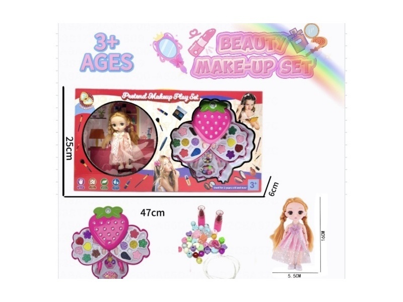 6-inch solid doll with shoes and strawberry four-layer/children's makeup accessories toy
