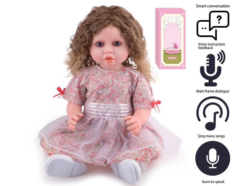 55cm Soft Plastic Reborn Doll(Wig Sheath) With Feeding-Bottle, Magnetic Pacifier, Diaper, Birth Card With Smart Conversation, Recording Functions