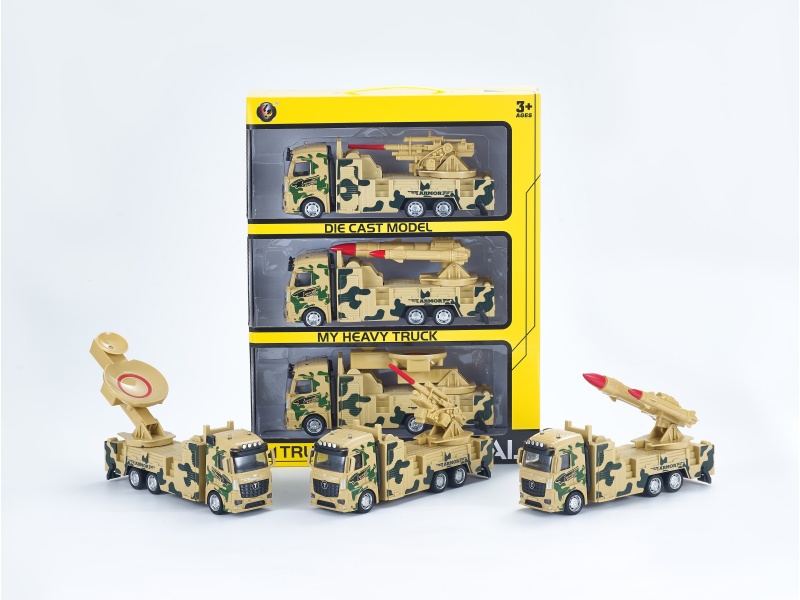 1:32 Desert Yellow Huili Alloy Military Vehicle, 3 Pieces Per Hand-Held Window Box