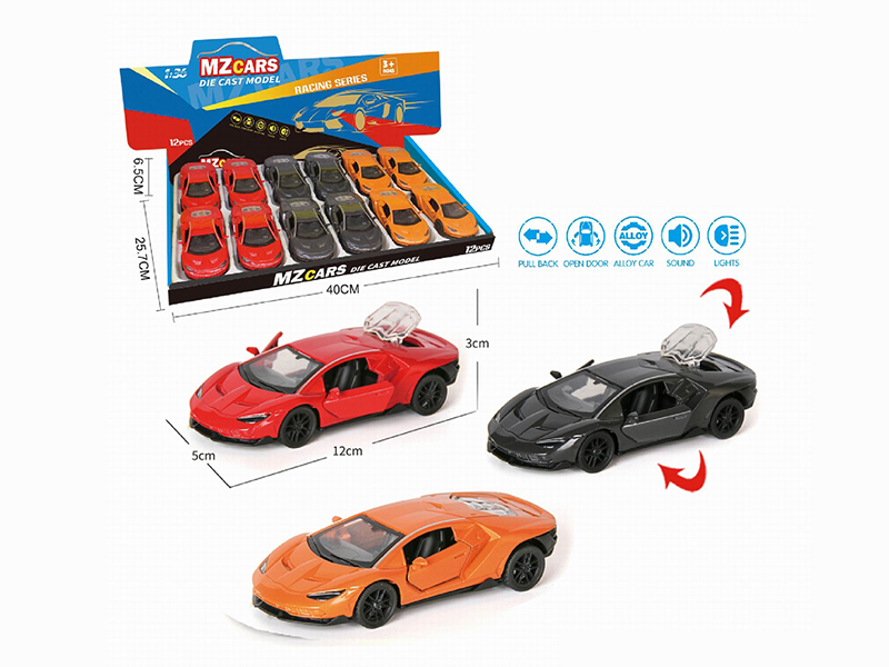 1:36 Pull Back Alloy Sports Car(3 Doors Can Open)(With Sound And Lights) 12pcs