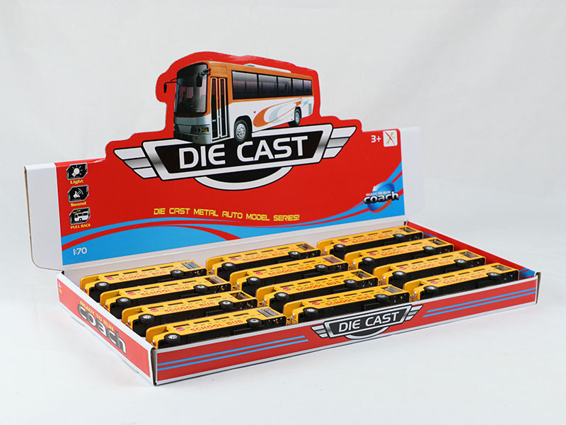 1:90 Pull Back Alloy London Single-Decker School Bus With Sound And Lights, Can Open The Door(12PCS)