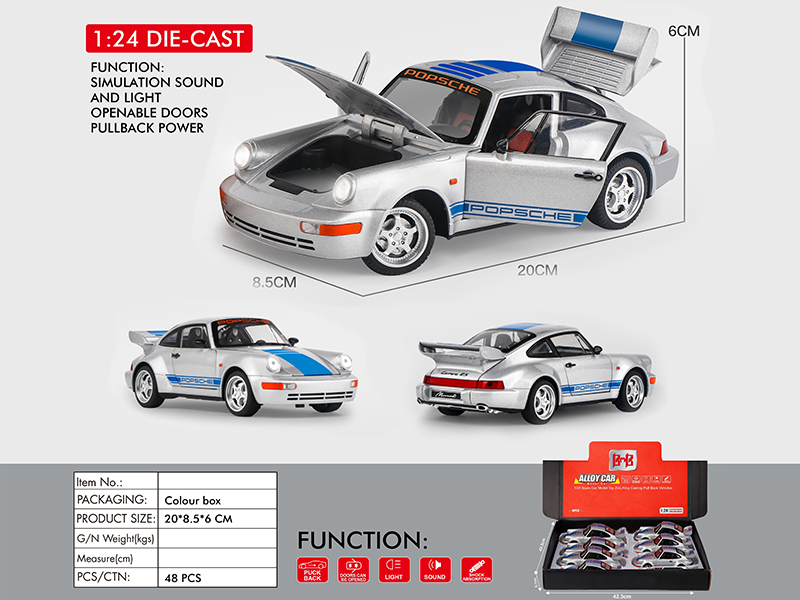 1:24 Porsche Alloy Car Model(4 Door Opening, Pull Back, Sound And Lights)