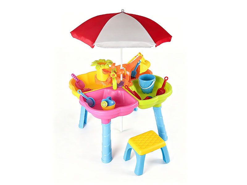 Four Color Beach Table Set With Beach Umbrella, Chair