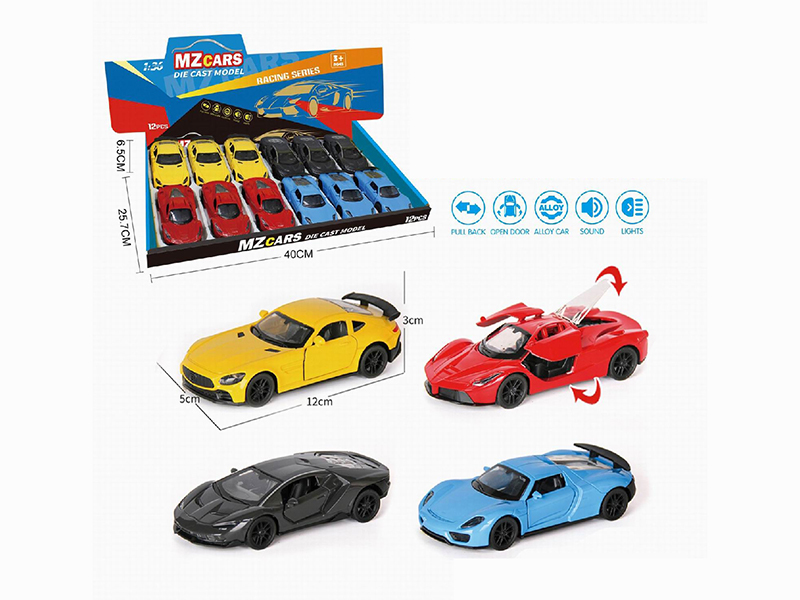 1:36 Pull Back Alloy Sports Car(3 Doors Can Open)(With Sound And Lights) 12pcs